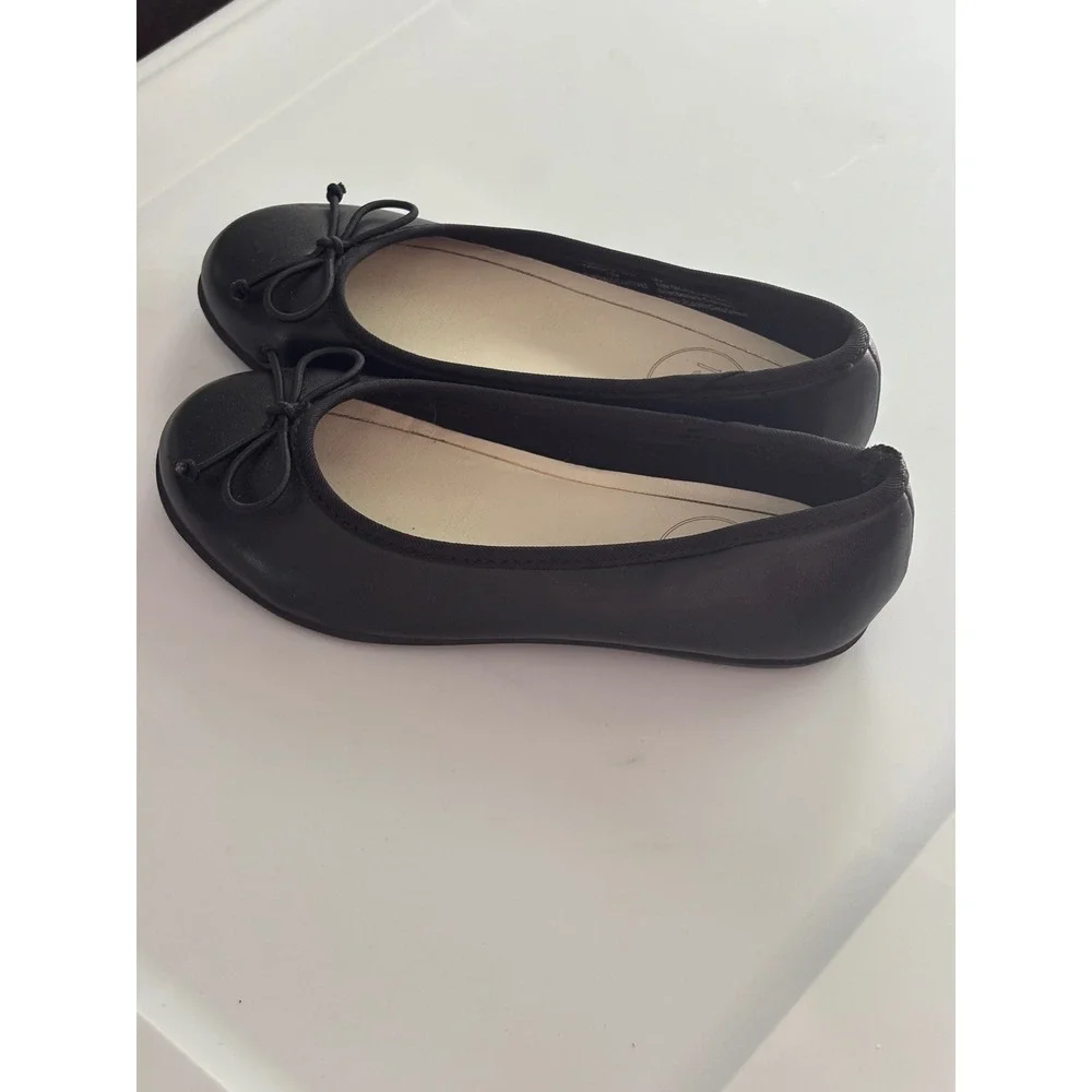 1901 Girls Black Bow Ballet Flats Round Toe School Shoes Size 12M